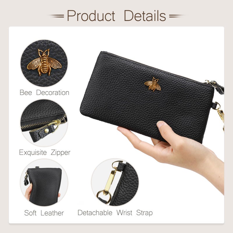 imeetu Women's Wristlet Clutch Purse Leather Cell Phone Wallet Handbag with Wrist Strap(light brown) - Image 2